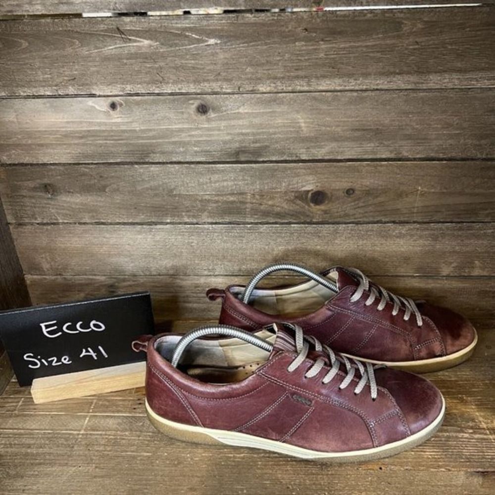 Mens Ecco Casual Brown Leather Comfort Shoes Sneakers Size EUR 41 US 7-7.5 M GUC